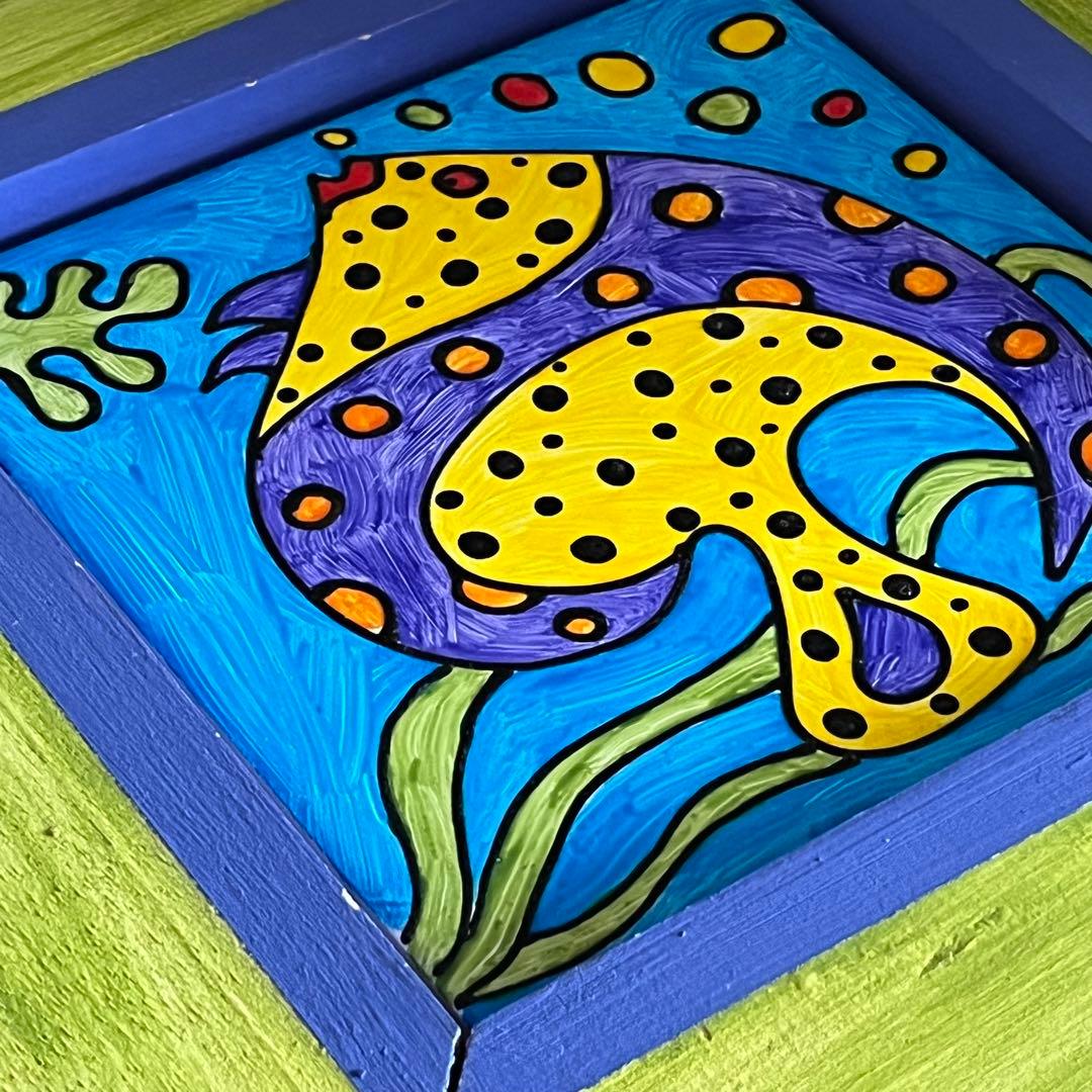 エナメル画　木地の額縁に着色