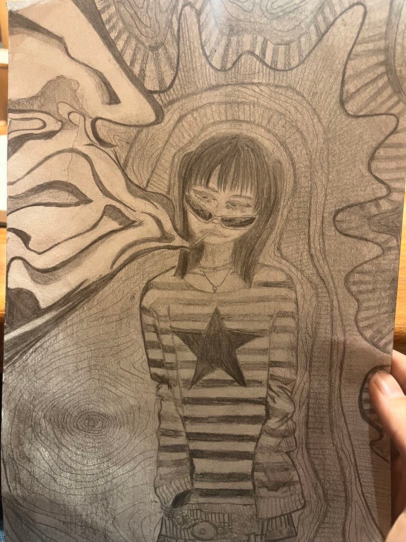 鉛筆画 人物 ストライプの服