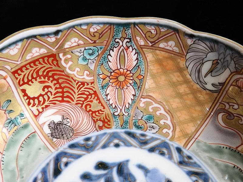 古伊万里　金襴手　松竹梅に鶴亀の図　膾皿　５客　D942AS-BNu