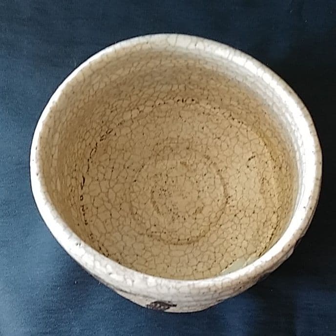 志野で一服 風流な味わい！志野焼き筒茶碗と箱 骨董アンティーク