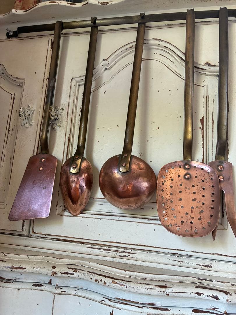 フランス　アンティーク　銅製 レードル ５本　壁掛け　ラック　プロ用　コッパー