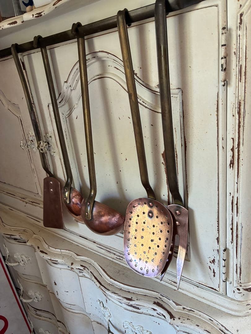 フランス　アンティーク　銅製 レードル ５本　壁掛け　ラック　プロ用　コッパー