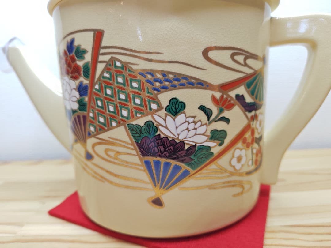 送料込【逢絢亭・新品】茶道具 水屋道具 片口水注 京焼 扇面流水 紙箱入り