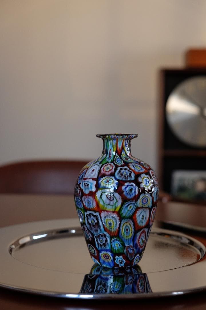 ベネチアンガラス ミルフィオリ ガラス 花瓶 ムラノ プレート フラワーベース