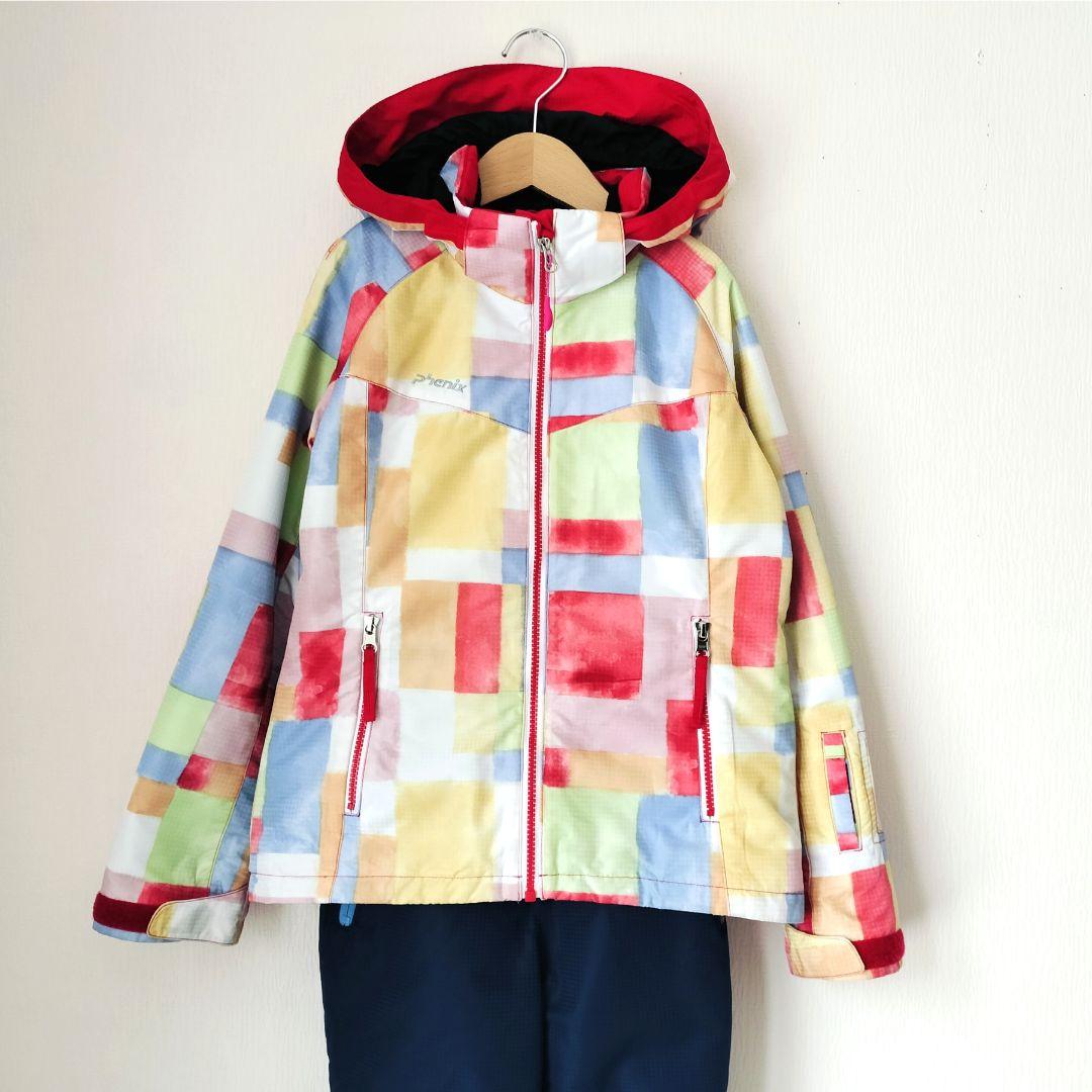 美品Phenix スキーウェア 女の子140 130 パステルチェック×紺 上下
