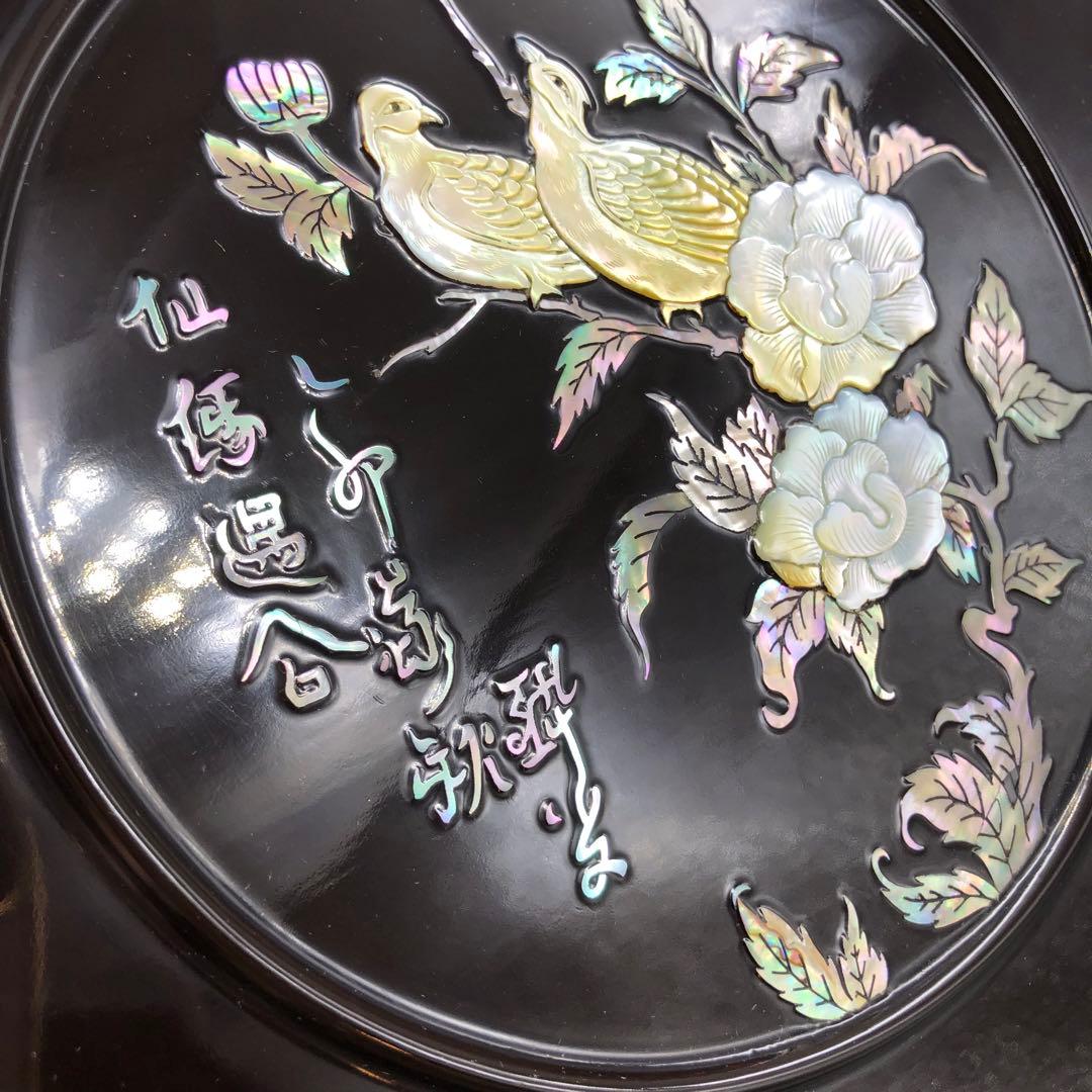 螺鈿細工らでんざいく鳥お花貝殻装飾八角形黒漆器重箱菓子箱23cm伝統工芸品