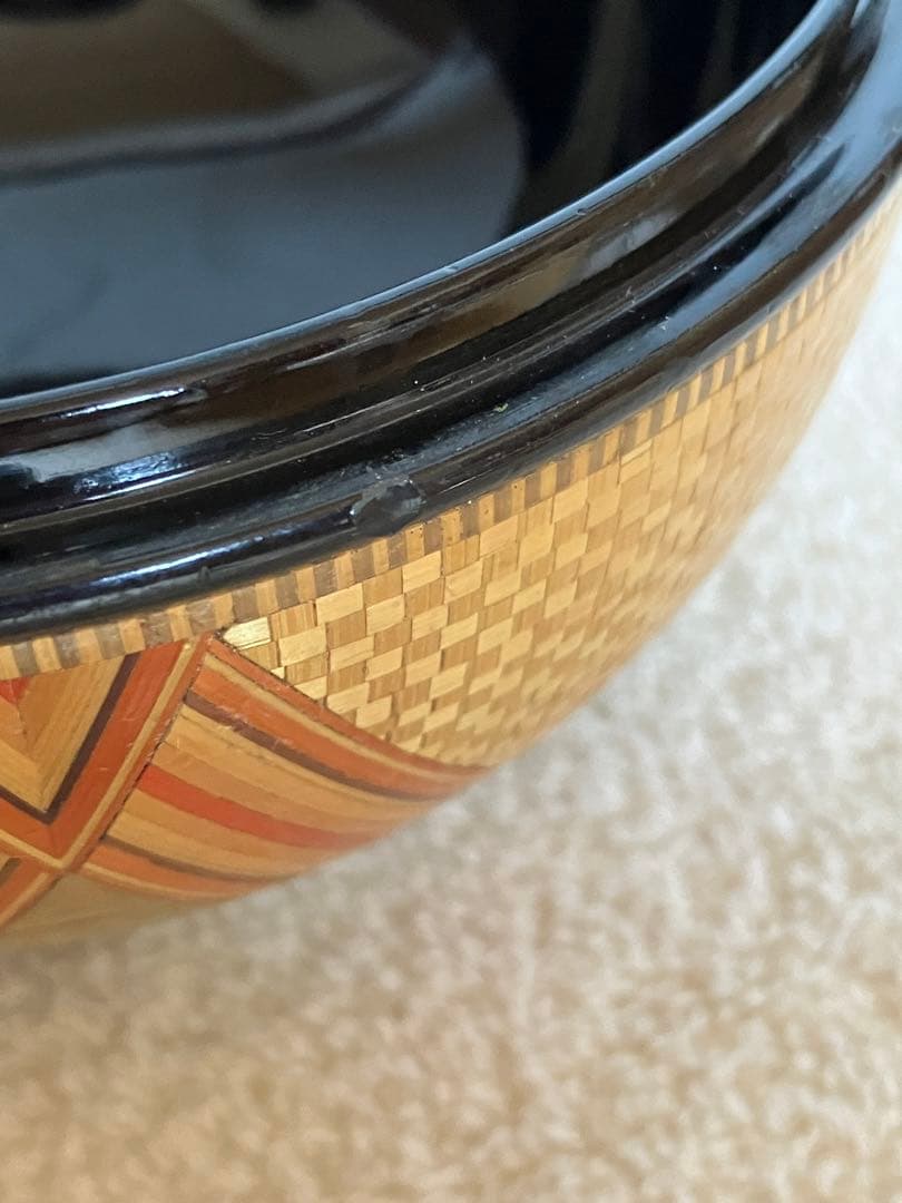 麦わら細工　球型ボンボン入れ　漆器　工芸品　伝統工芸　むぎわら細工　アンティーク