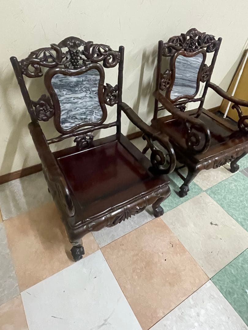 s*e様 アジアン家具 木製彫刻チェア 2脚セットセンターテーブル