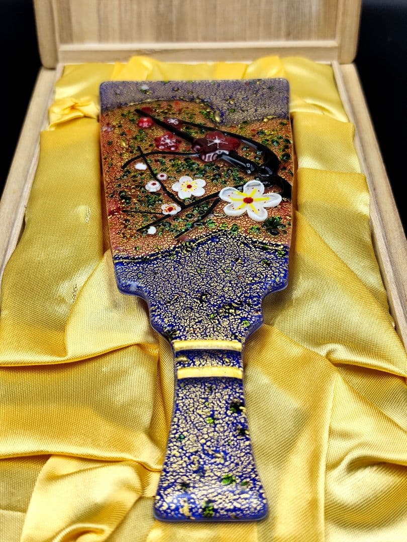 サイン有り☆超希少品☆黒木国昭 光琳 金彩象嵌 羽子板 ガラス工芸