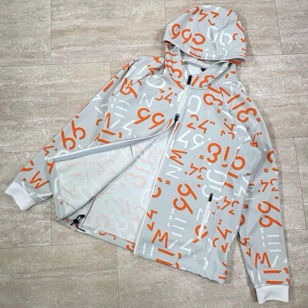 【マンシングウェア】ブルゾン　ジャケット　フーディ　総柄　軽量　グレー系