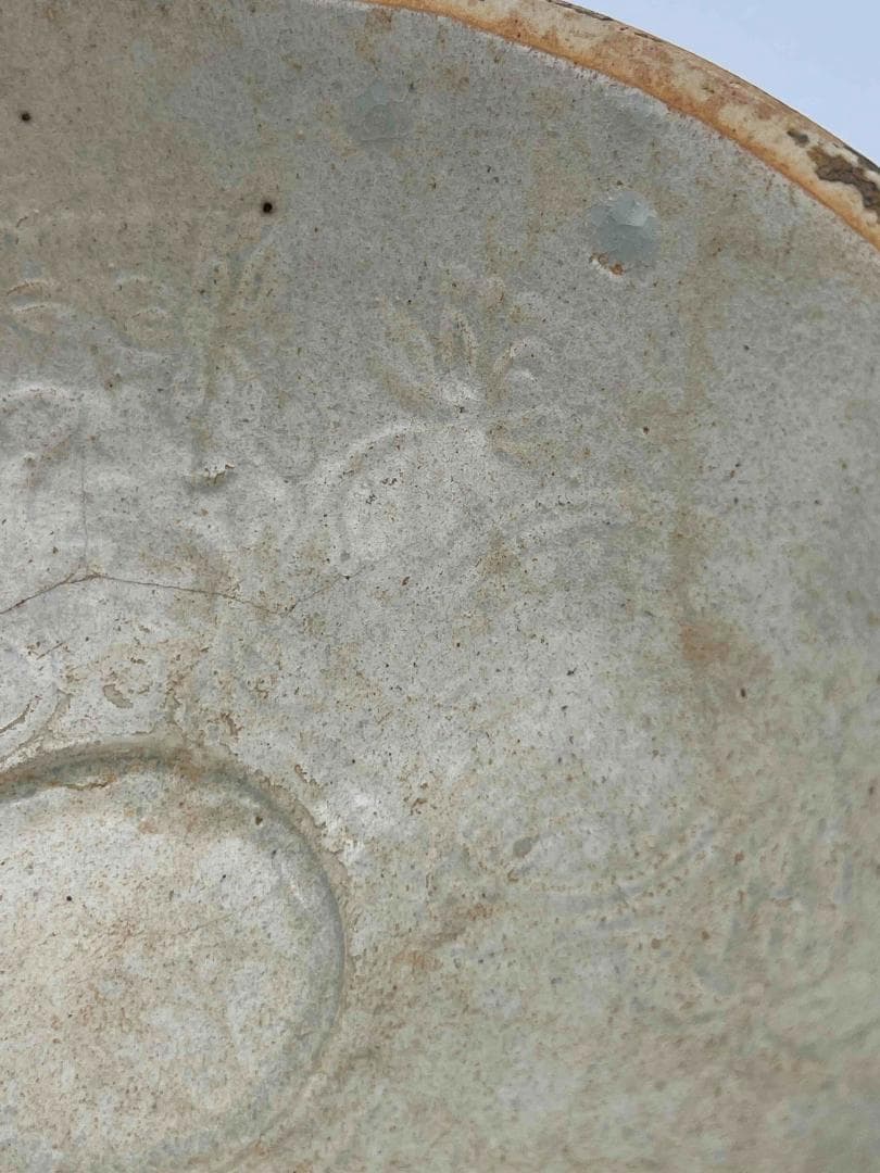 北宋時代　青白磁刻花卉文輪花盤 皿 華道　唐物　古賞物　時代物(F-114)