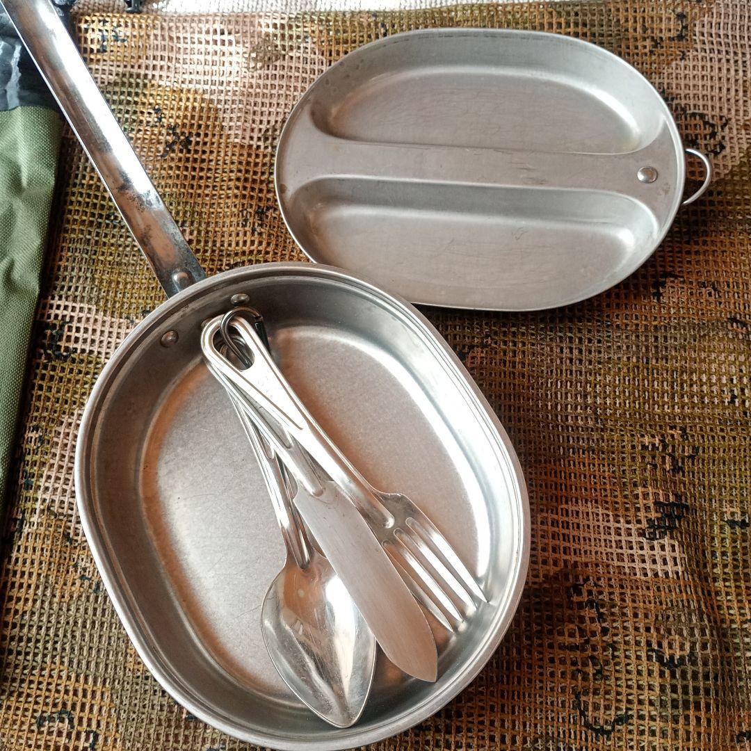 【米軍放出品】メスキットパン＆カトラリー（フォーク、ナイフ、スプーン/各1個）