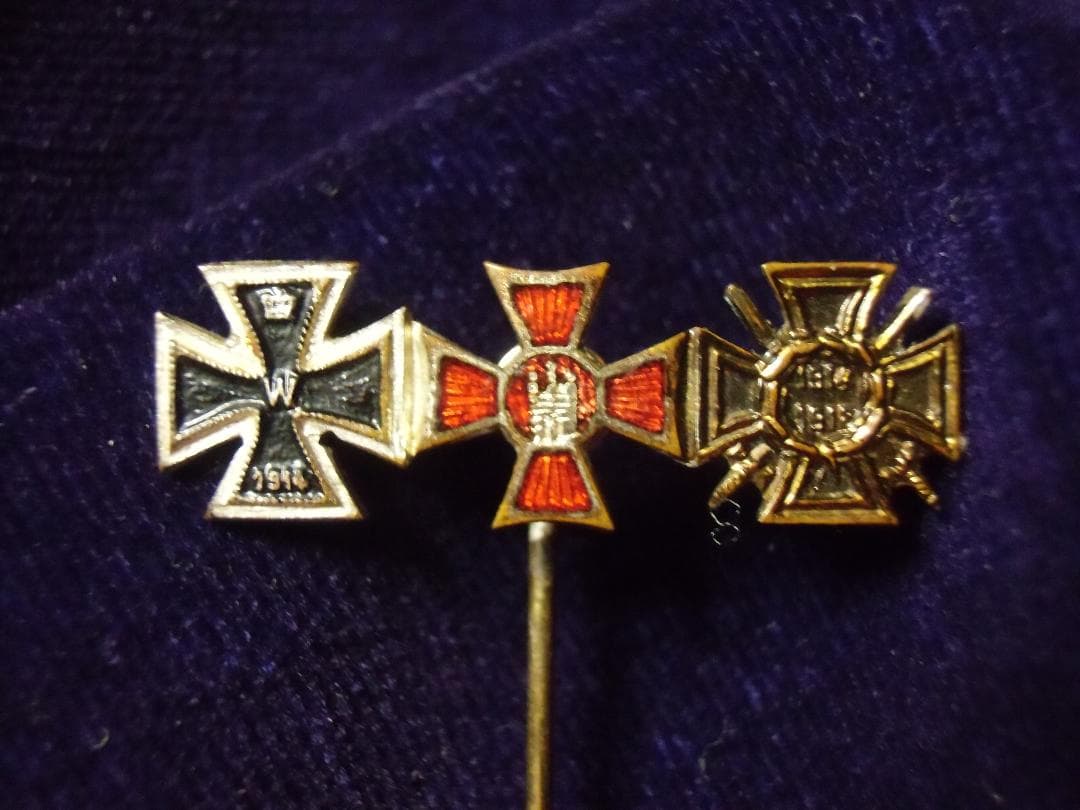 ⊞ドイツ軍＊ミニチュア３連勲章スティックピン＊私服ジャケット襟用（実物）