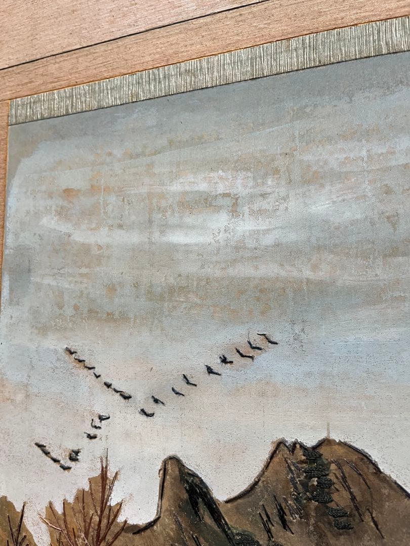 中国屏風 刺繍 雲林山房一修 四季山水 インテリア アンティーク