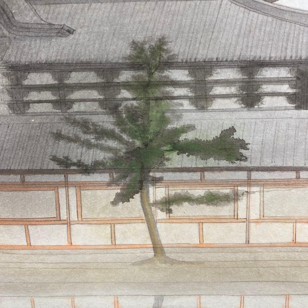 美品 掛け軸 高橋新三郎作 東大寺図 共箱 太巻き付 京都 風景画