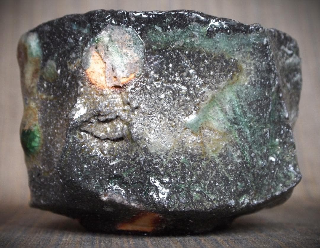 最上作★新学【師＆父：新歓嗣】★伊賀鎬茶碗★ビードロ★共箱・共布