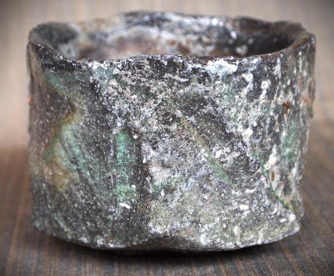 最上作★新学【師＆父：新歓嗣】★伊賀鎬茶碗★ビードロ★共箱・共布