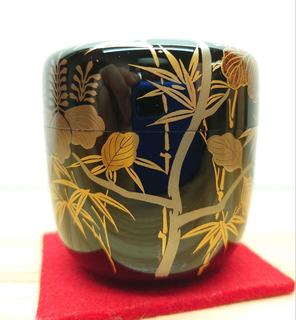 eyeknow 茶道具 大棗 京塗 桐竹蒔絵 真塗 木製 北村葵春 共箱