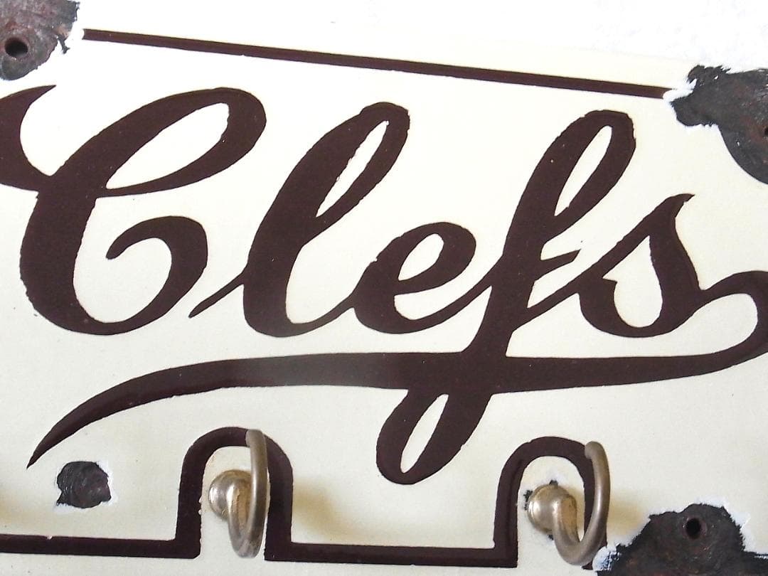 フランス製 ホーロー「Clefs」キーラック アンティーク 壁掛けキーフック