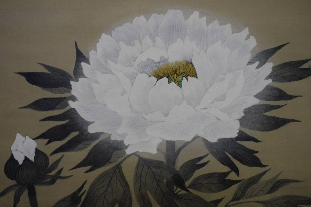 真作/河原進/牡丹図/桐共箱付/布袋屋掛軸HE-922