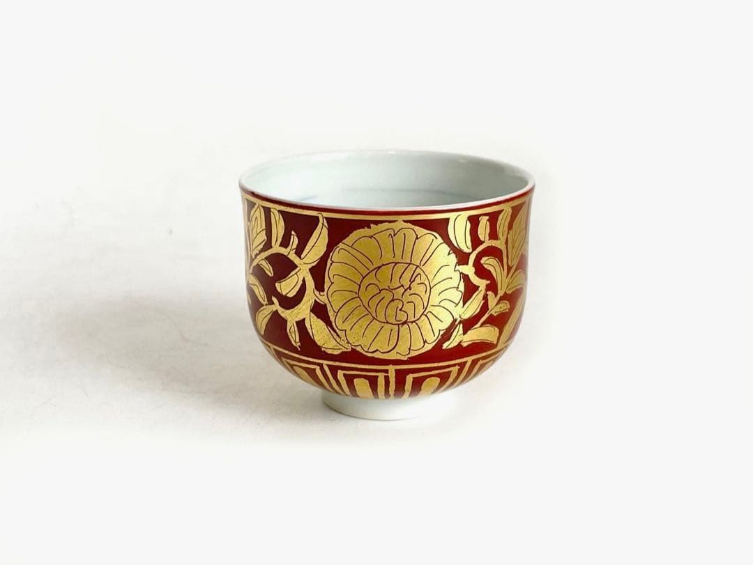 陶芸家　小野珀子　金襴手　ぐい呑　酒器　酒盃　共箱　九谷焼　猪口