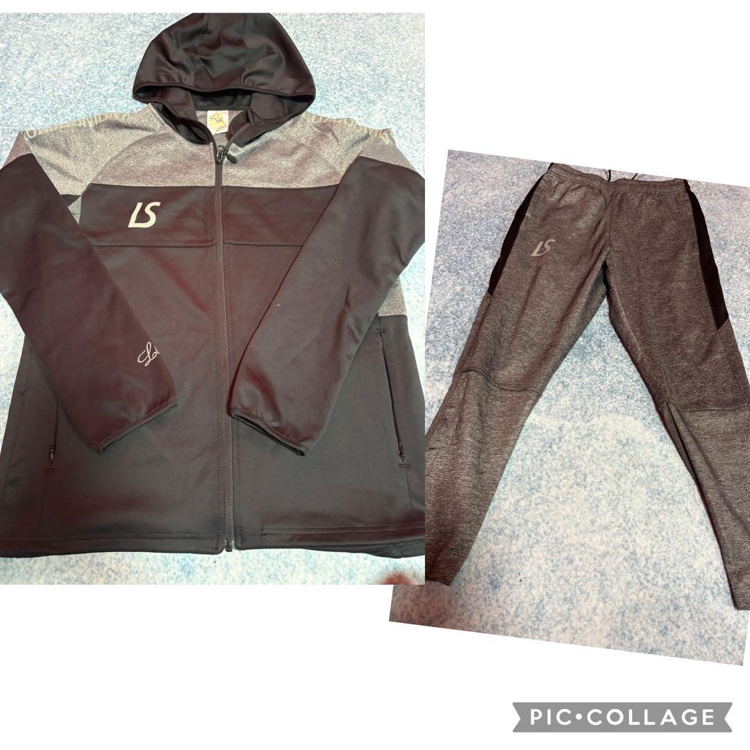 ルース　フード付きジャージ 上下セット　ブラック/グレー