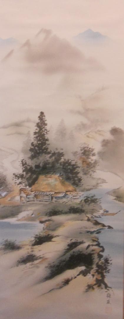 掛け軸 長尾梅友 四神相応山水図 絹本 希少 軸装 茶道具 掛軸 美品 です。