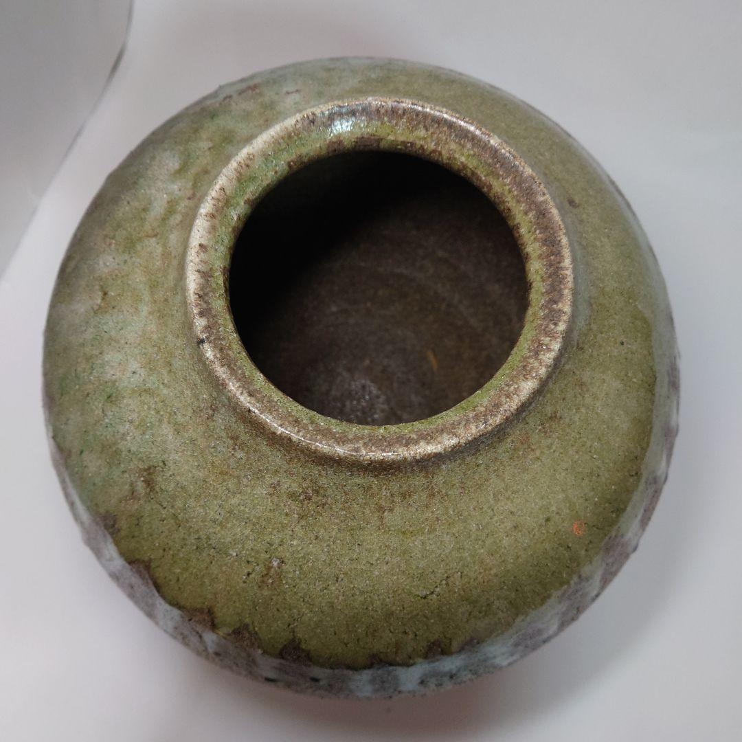 【常滑焼　大壺】大迫みきお　常滑焼　灰釉壺　共箱　花瓶　花入　花生　師　江崎一生