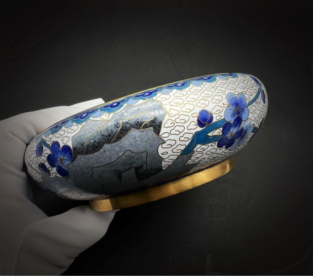 中國美術 古玩 景泰藍 京法 七宝焼 梅 鳥 石紋樣笔洗 書道具