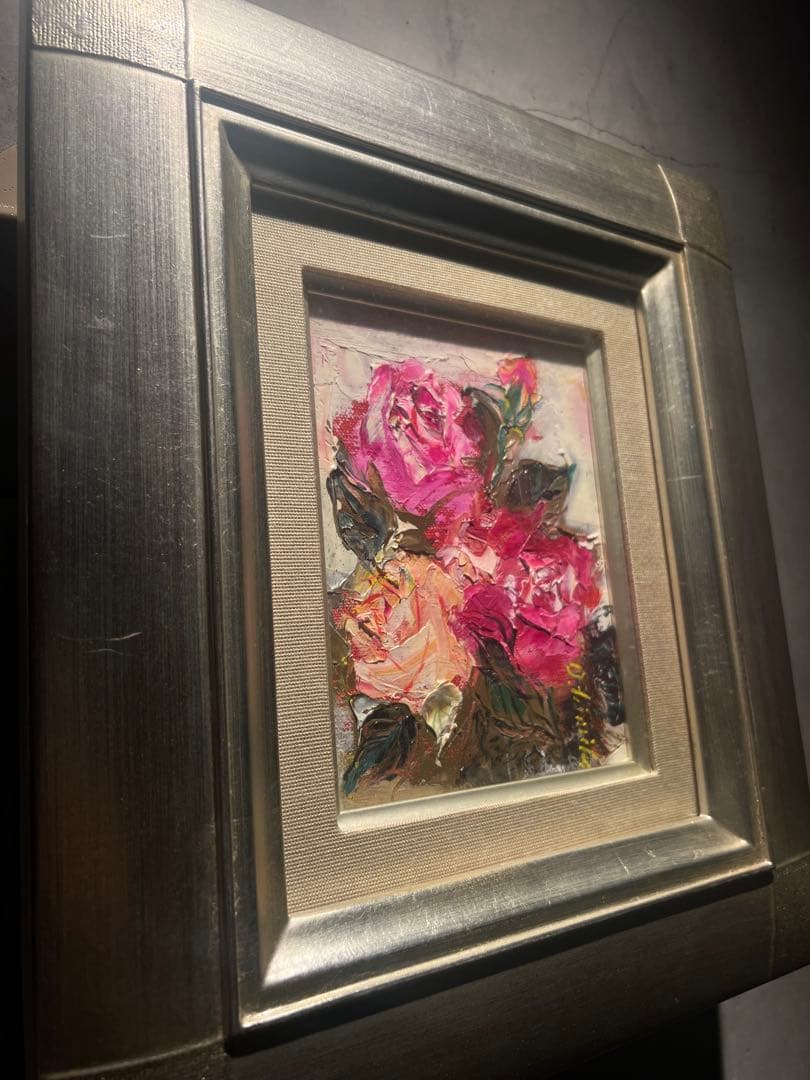 他の人発送×大岡貴美子【ばら】　肉筆油彩画　直筆サインあり