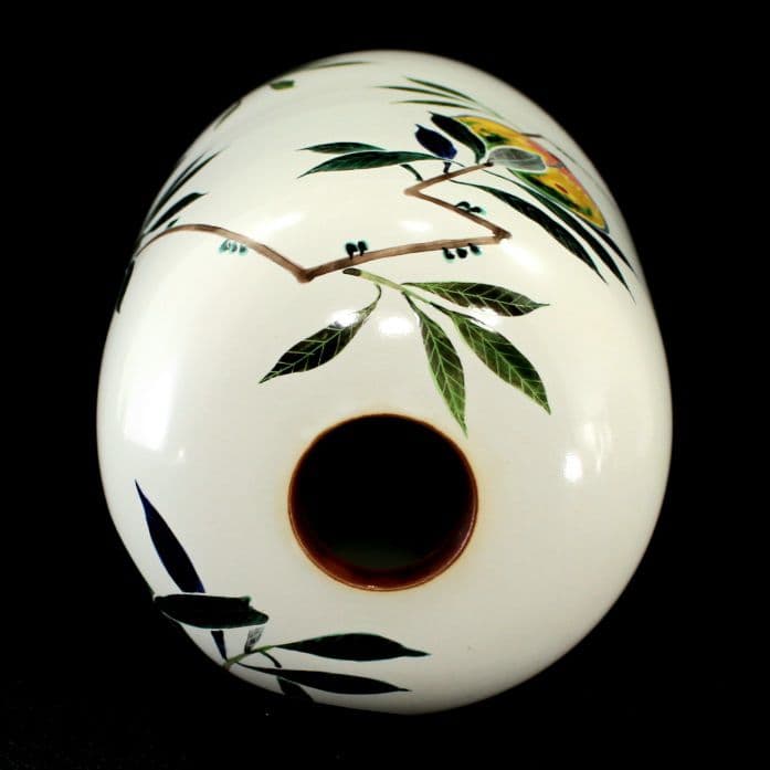 青九谷釉彩桃之図花瓶　梶本太衛　造　九谷正峰　9号花瓶　工芸品　共箱・陶歴説明付