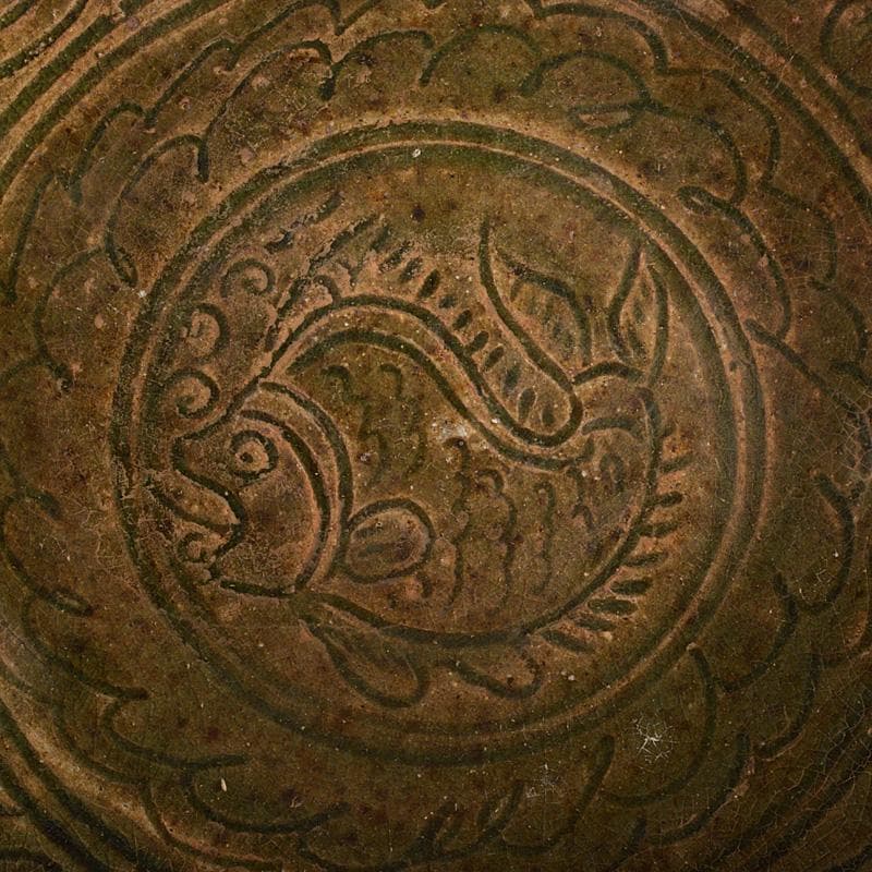 中国　耀州窯青磁　刻魚藻文盤　皿　C　R6199F