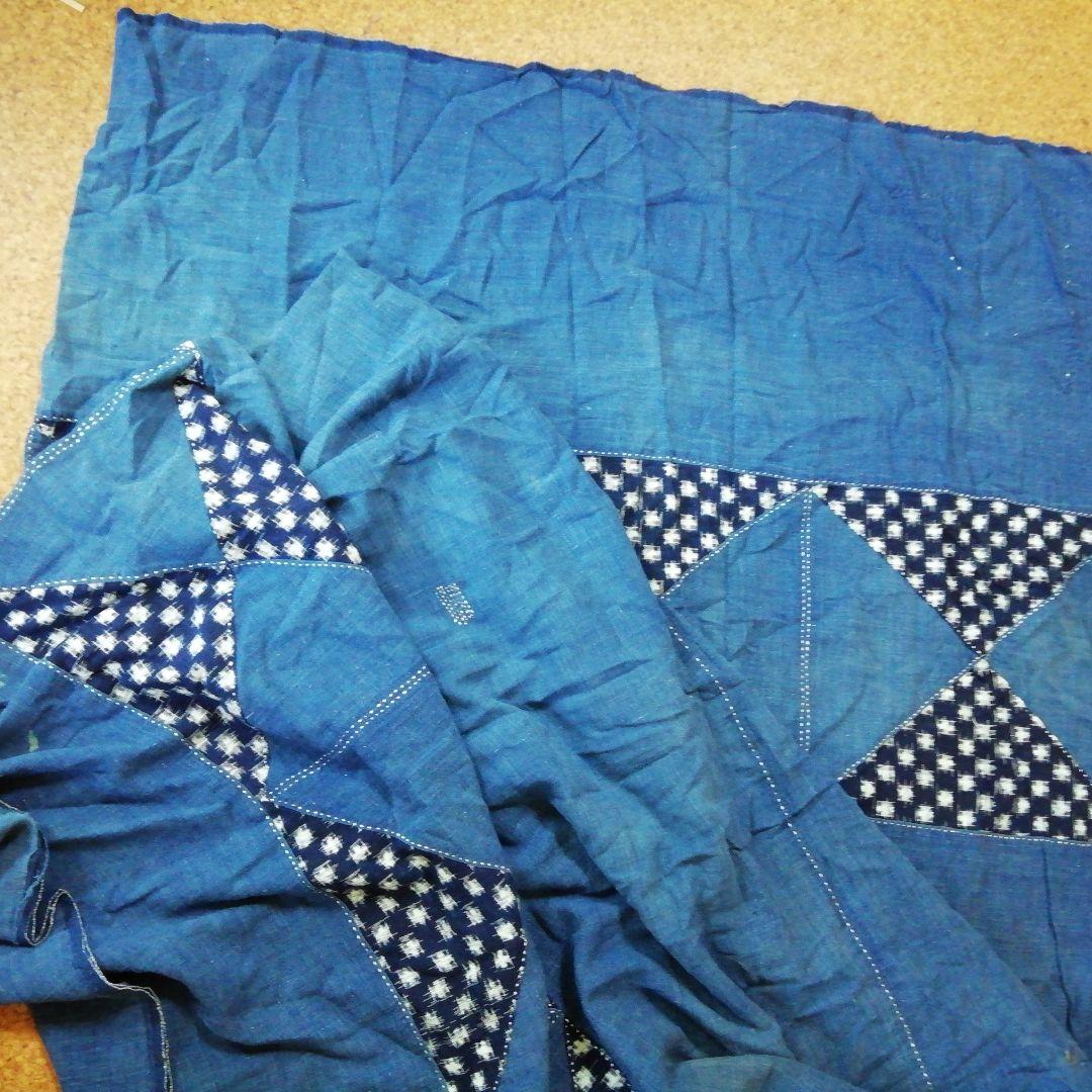 古布　藍染　大きな木綿の油単？　刺し子　風合い良好　6幅　襤褸