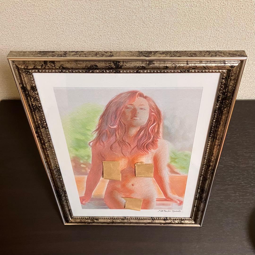 女優画27額装品　額縁寸法32.7cm×24.0cm　カラー着色　定款付