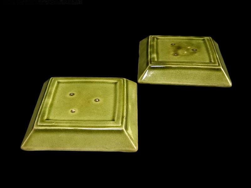 珉平焼　淡路焼　蔦図に網代の図　手塩皿　角皿　２枚　C386 AS-CIh