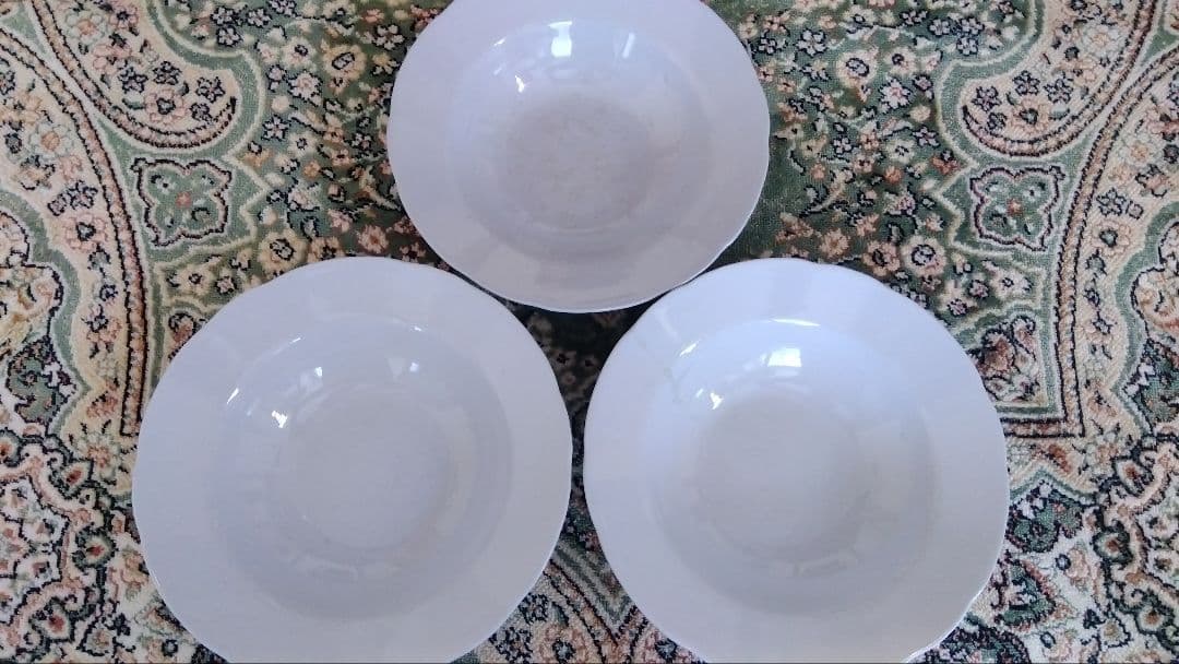 淡いブルーのお皿　3点セット　スープ皿　花リム　7寸皿　フランス　ブロカント