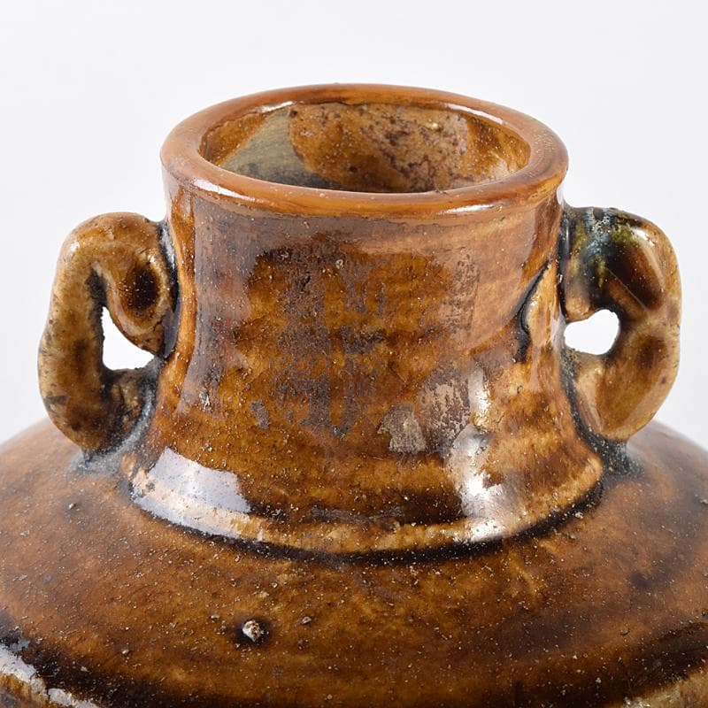 美濃古窯　黄瀬戸釉　耳付壷　袱紗付　時代箱付　D　R8121