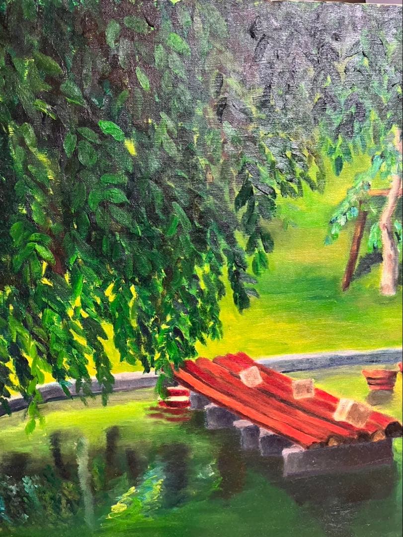 油彩画 水辺の風景