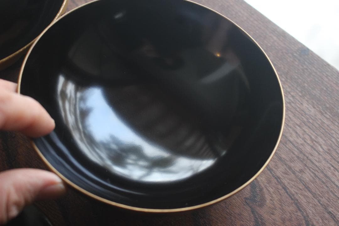 時代逸品！時代金縁黒漆に極上日の出鶴蒔絵の映えるお椀2点（検輪島塗蒔絵椀雑煮椀