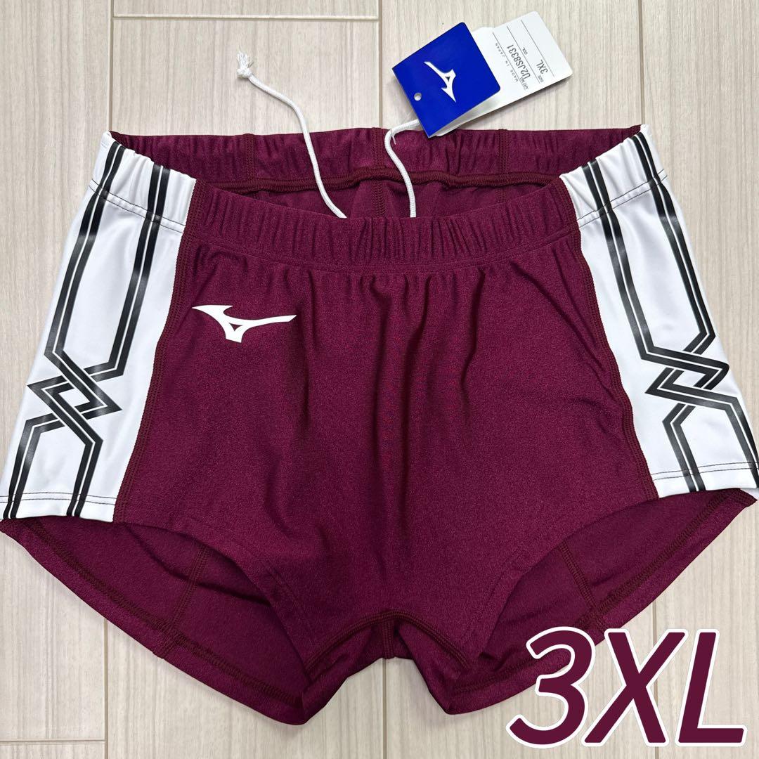 ミズノ　女子陸上レーシングショーツ(スパッツ型)　3XLサイズ　エンジ×ホワイト