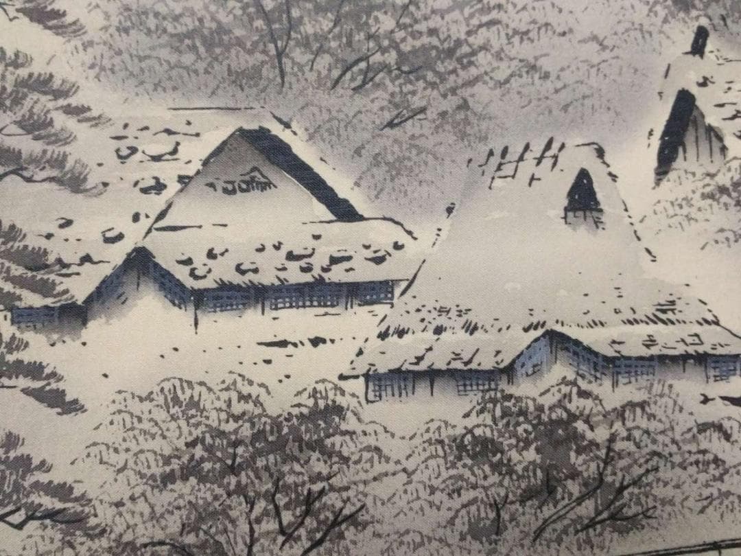 掛軸 秀峰『水墨山水図』日本画 絹本 肉筆 共箱付 良好品 掛け軸 k03031