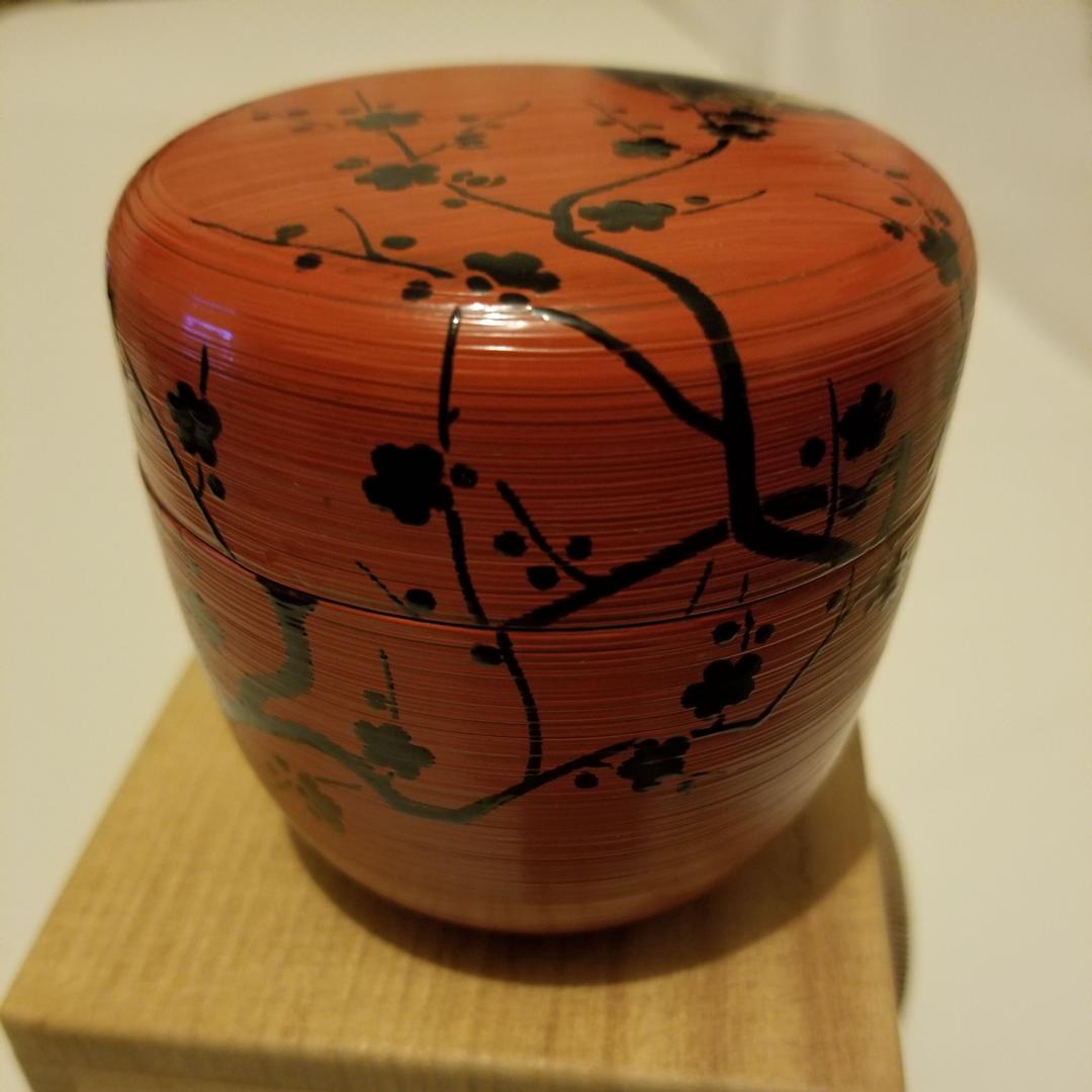 茶道具 棗 梅月棗 刷毛目朱 淡々斎好写 中村宗悦作 大棗