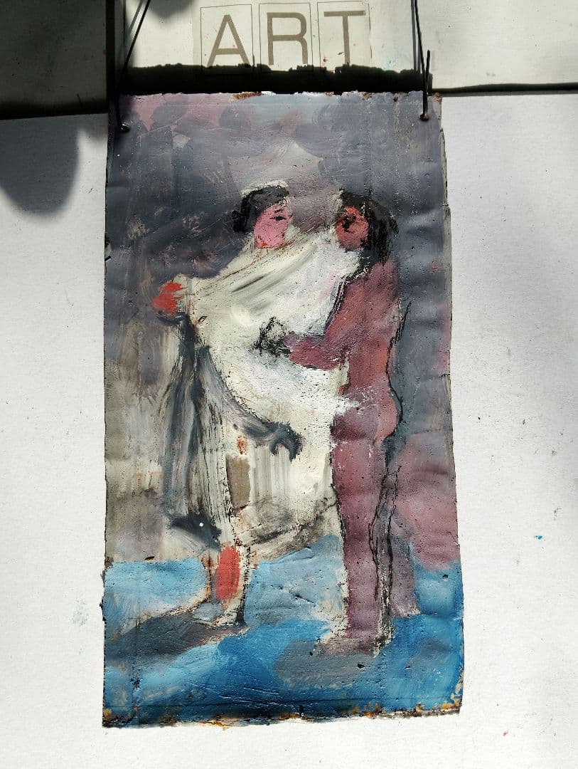 抽象的な油彩画 男女の人物像二人