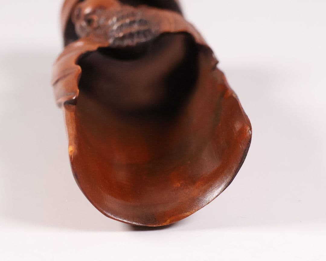 木製 提物 根付 玉松(銘) 茶合形 蝙蝠 彫刻 木彫り【MA926】