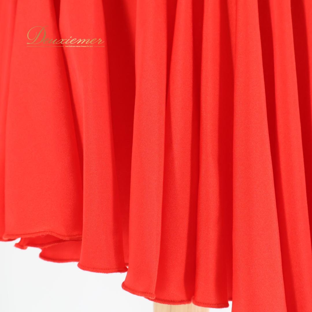 【社交ダンス衣装】レッド ラテン ワンピース ドレス 赤 フリル デモ 競技用