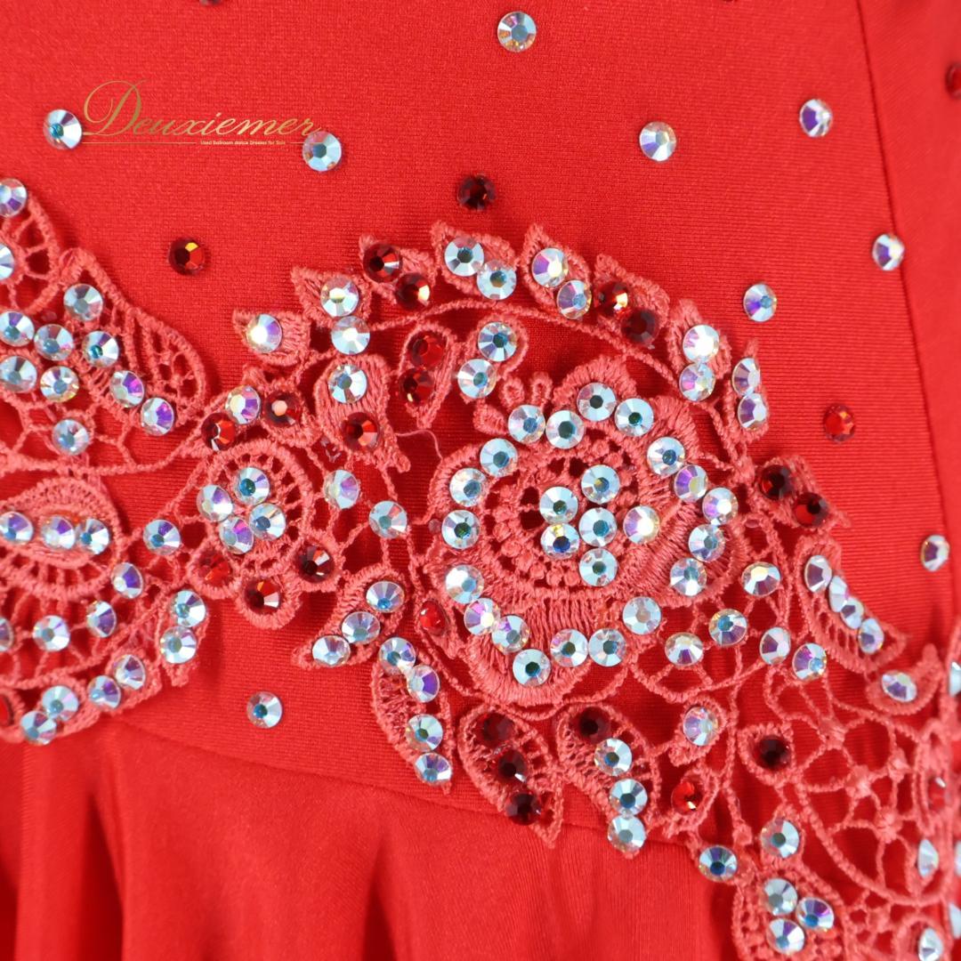 【社交ダンス衣装】レッド ラテン ワンピース ドレス 赤 フリル デモ 競技用