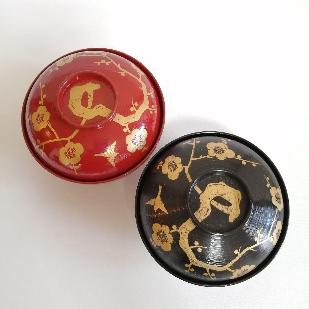 山田平安堂 呉藤友乗 木製漆器 鴬宿梅 蓋つき 汁椀 雑煮椀 夫婦椀