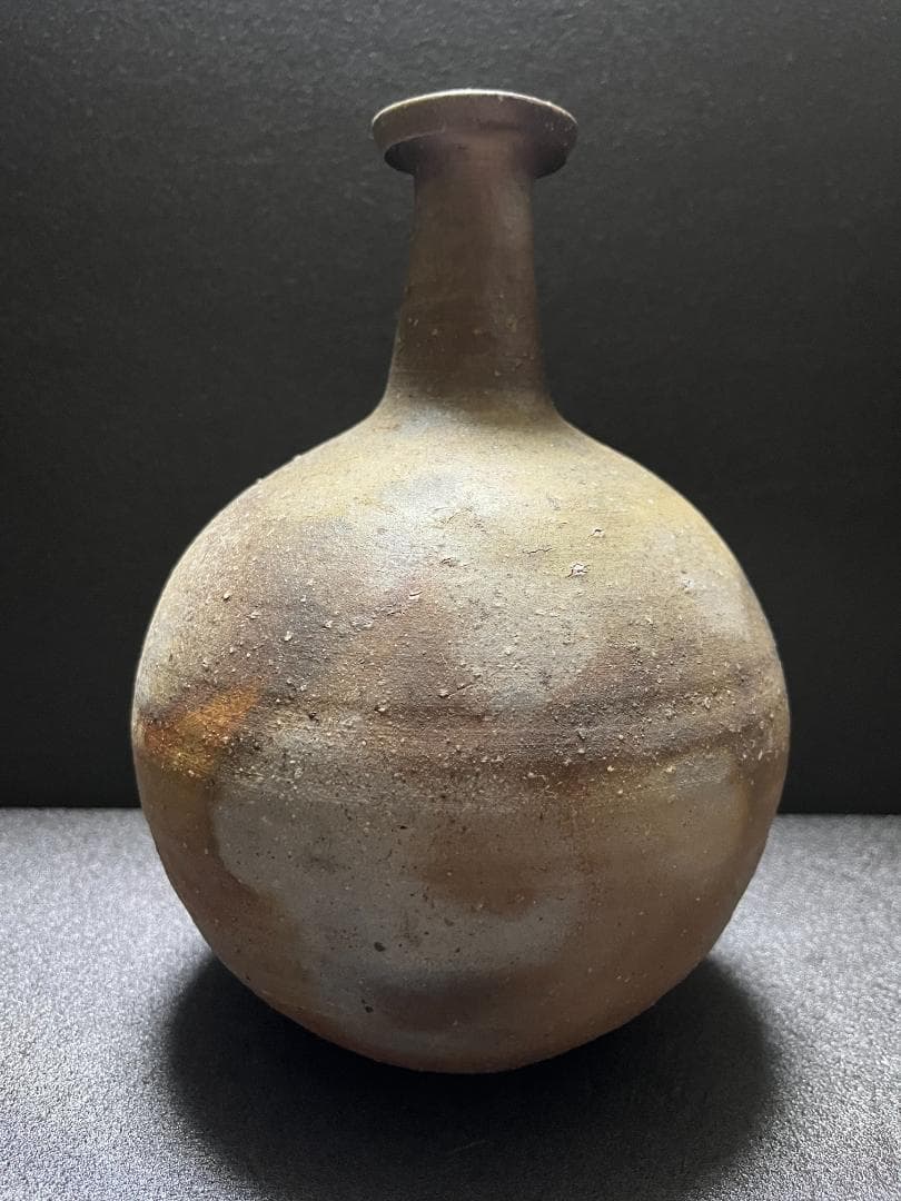 【未使用】　藤原建　岡山県重要無形文化財 　備前　一輪　花入　徳利　共箱　共布