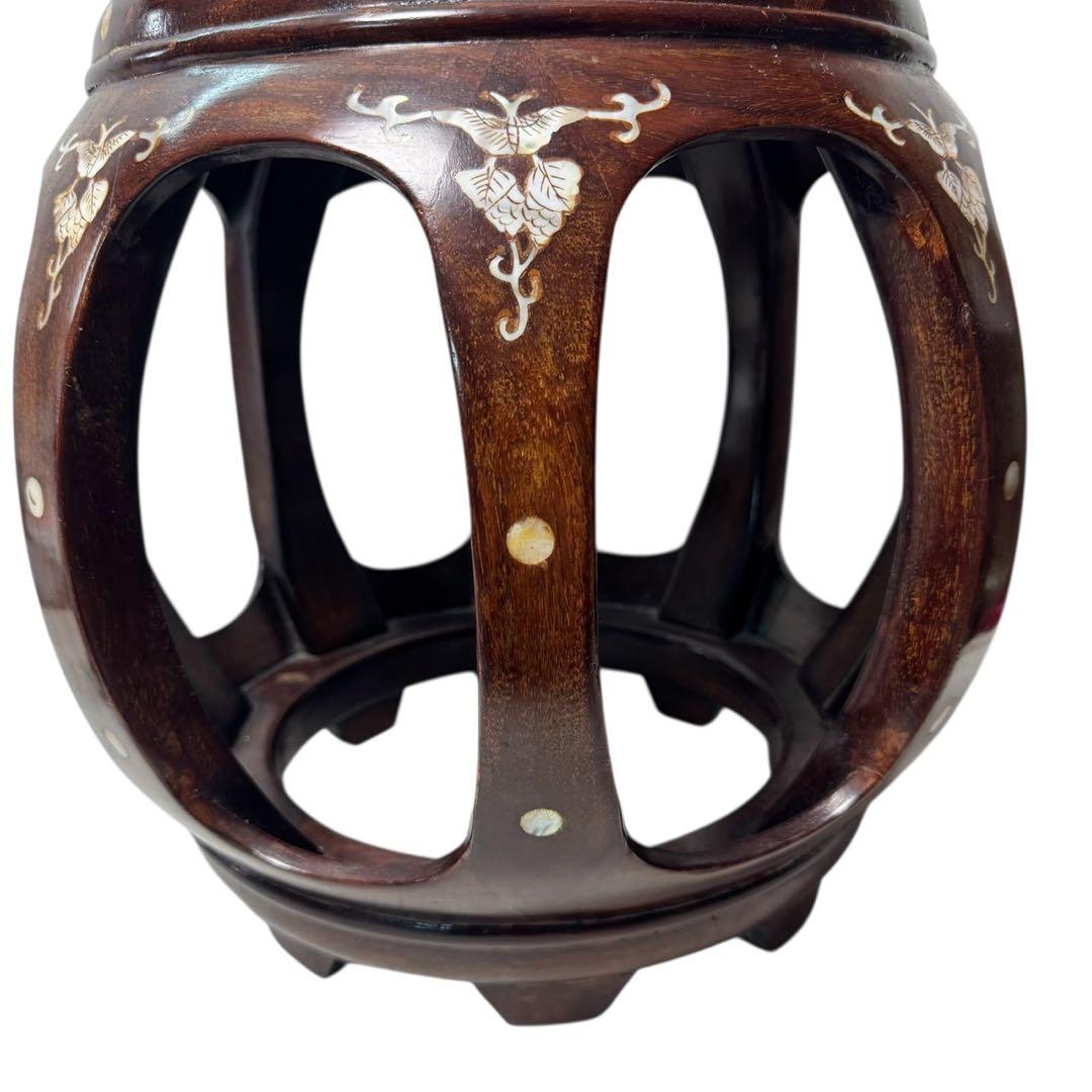 花梨 無垢 螺鈿細工 花鳥文 スツール/椅子 飾り台/花台/香炉台 唐木