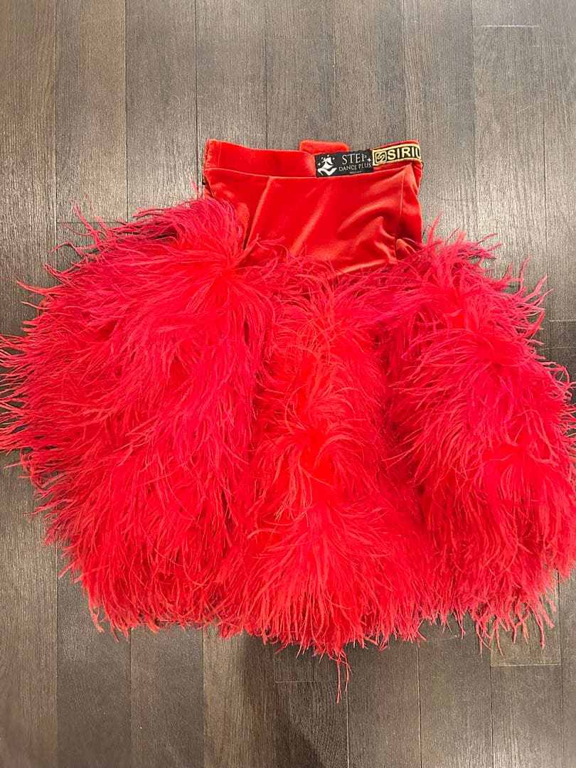 赤のオーストリッチスカート社交ダンスドレス